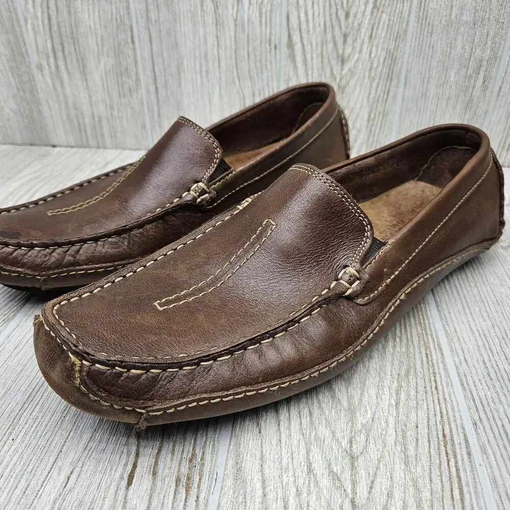 Clarks Shoes Mens Size 9M Brown Leather Slip On Loafers Driving Moccasin Comfort